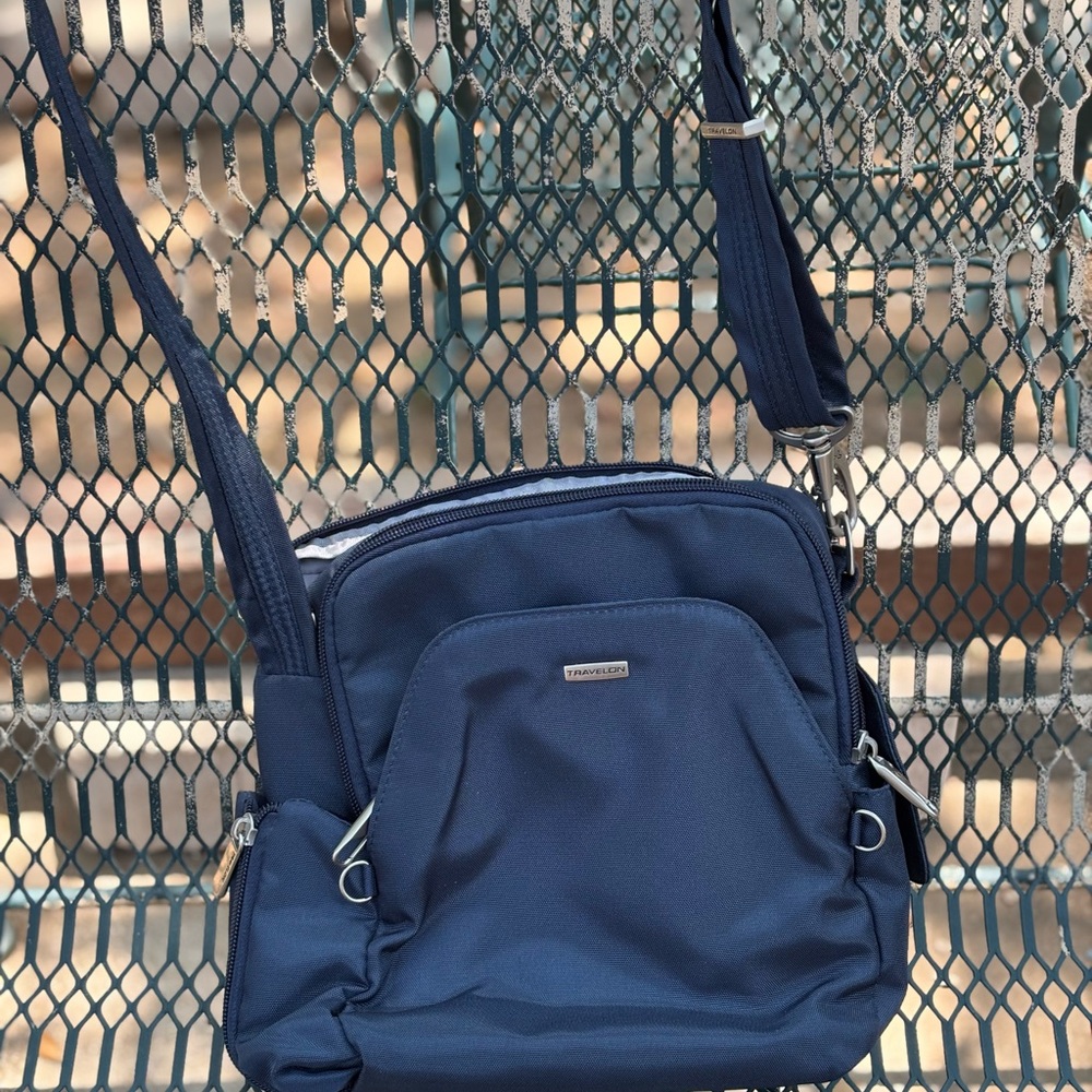 Travelon Blue Messenger Bag with Anti-Theft Features - Picture 7 of 10
